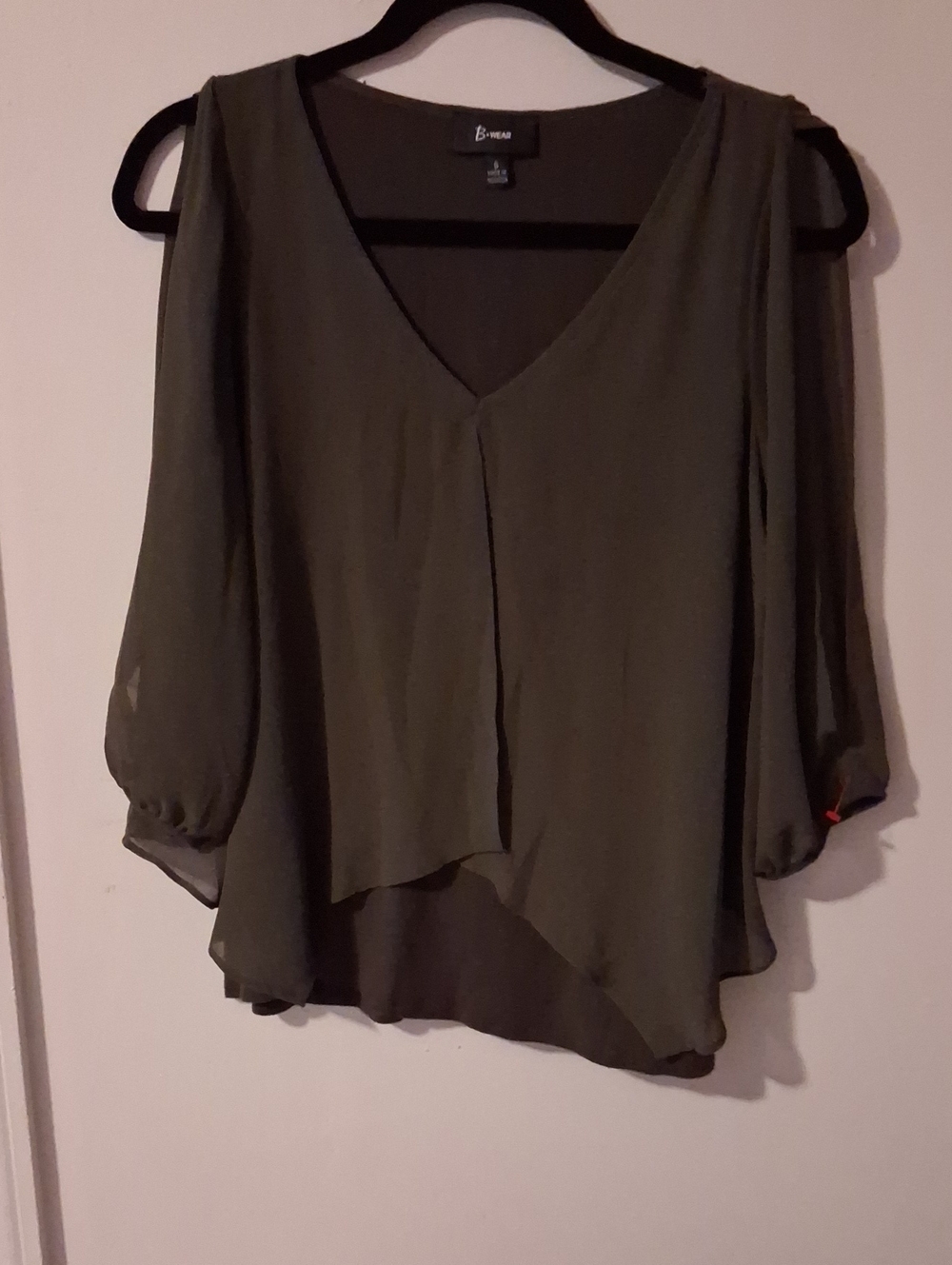 Bwear Olive Green Cold-Shoulder V-Neck Layered Blouse